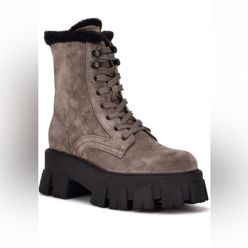 Marc fisher happier faux fur lug sole combat boot size 8 brown